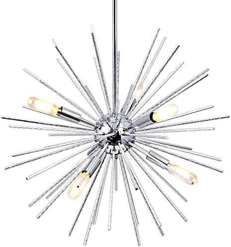 Современи лустери, 6 светла Спутник лустери Плескави алуминиумски шипки огномет, приврзоци за осветлување на тавани, идеални за кујна,