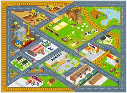 КЕВ и КУПЕР Колекција за време на играта, земја Фарм мапа со градежни места за образование за учење тепих за деца и деца спална соба