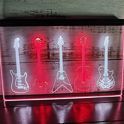 DVTEL Бенд Гитара Неонски Знак Led Моделирање Светло Прозрачни Букви Табла Акрилни Панел Неонски Декоративни Светлина, 40x30cm Хотел Ресторан