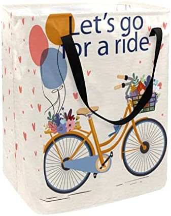 Гроздобер Ајде Да одиме На Возење Велосипед Цветни Печати Склопувачки Пречки за Перење Алишта, 60 ЛИТРИ Водоотпорни Корпи За Перење