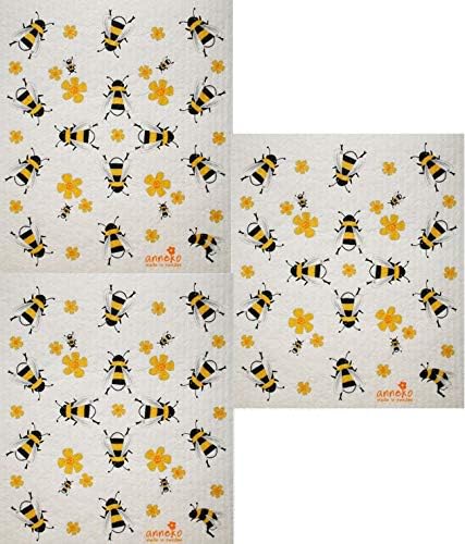 Анеко Шведска сад/сунѓерска ткаенина жолта + црна мед пчели