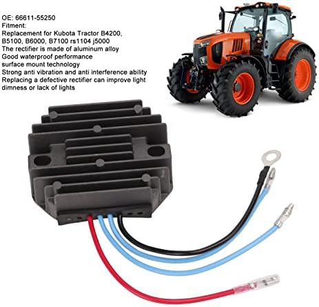 Регулатор на напон, исправувач на напон на трактор, 66611‑55250 компатибилен со тракторот Кубота B4200, B5100, B6000, B7100 RS1104 J5000