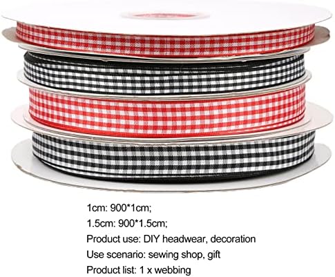 1 Ролна 10 Јарди Лента За Плетење Светла Боја Шарена Декоративна Лесна За Сечење Печатена Црвена/Црна Карирана САМОСТОЈНА Подарок