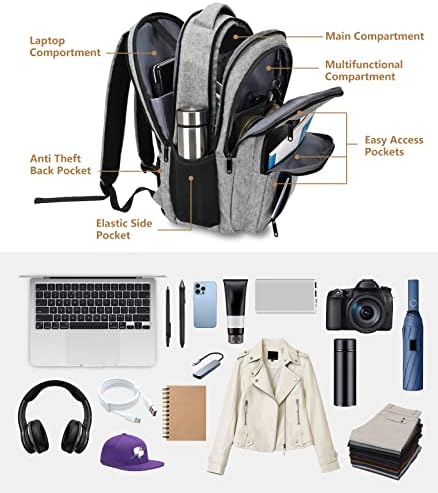 Ранец за жени мажи, 15,6 инчи лаптоп ранец со USB полнење, анти -кражба на деловни активности за работа компјутер, компјутер, пакет,