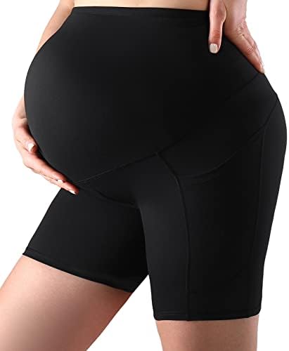 Слатколуна породилно шорцеви над стомакот, женски шорцеви за бременост со џебови активни панталони за јога