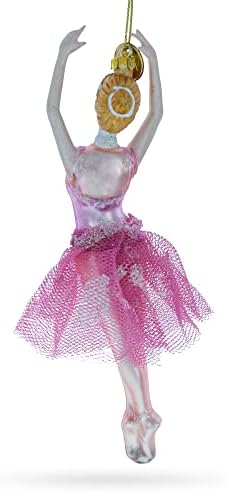Танцувачки балерина во розов фустан стакло Божиќен украс 6,75 инчи