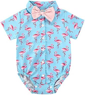 Дете за бебички момчиња кратки/долги ракави Хавајски копче надолу по теловит Ромпер 3Д графичка алоха Облека за кошула за фустани со едно парче облека