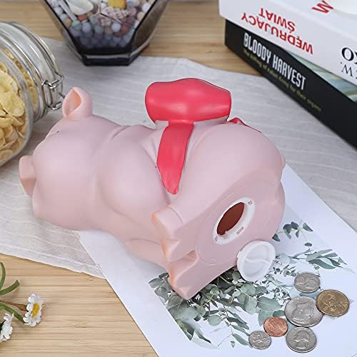 Piggy Bank со црвен лак-јазол, H&W Прекрасна банка за монети за свињи, креативно расипување на пари за подароци, може да складира 1000 монети