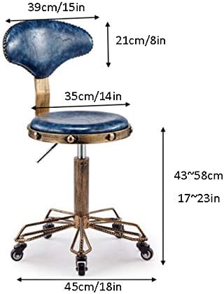 Килими со чешлање столче со тркала ， столче од седло со сина пуно-синтетичко кожено седиште ， прилагодлива висина 43-58 см ， Поддржана тежина