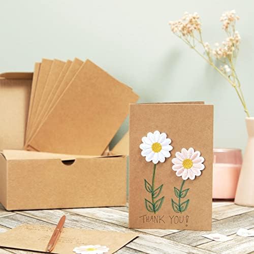 48 пакет Крафт хартија кафеава празни честитки со коверти, преклопен картон за свадба на DIY, покани за роденден, занаети
