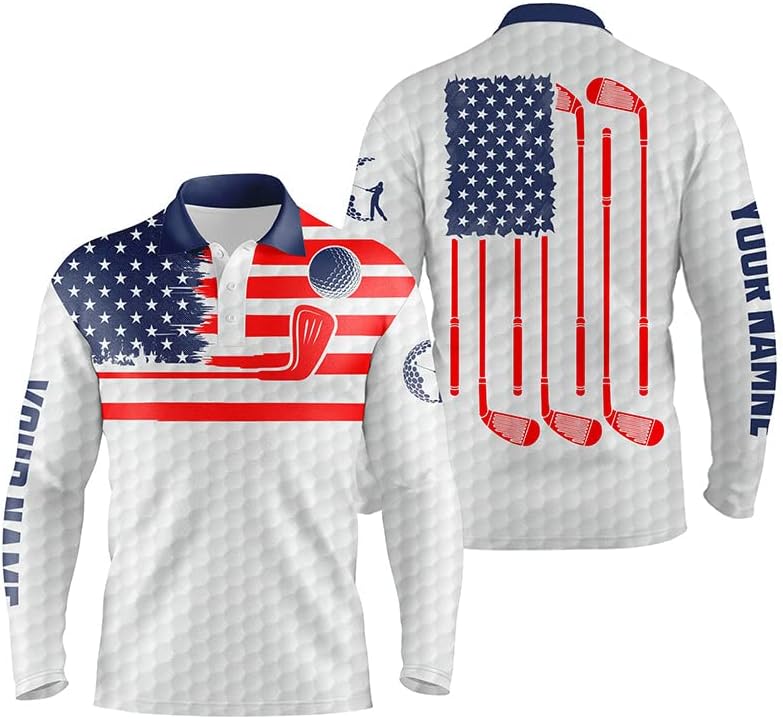 Американско знаме патриотски мажи голф поло маици обичајно име бело голф поло маички мажи, уникатни подароци за голф печатени кратки ракави