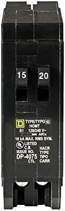Schneider Electric Homt1520CP Square D Homeline, единечен прекинувач за колони, црна боја, црна