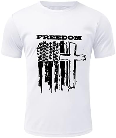 XXBR Денот на независноста на Денот на независноста Американска маица со знамиња за мажи со кратки ракави Ретро обична маица
