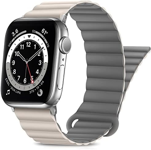 Hitzee компатибилен со Apple Watch Band 49mm 45mm 44mm 42mm, двострана носечка силиконска магнетна јамка ленти компатибилни за Apple Watch Ultra Series 8 7 SE 6 5 4 3 2 1, Starlight Grey