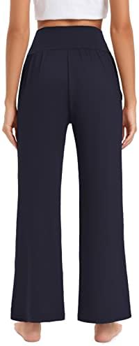 Оир жени широки панталони за нозе обични лабави јога салон панталони меки високи половини џебови за пижами џебови