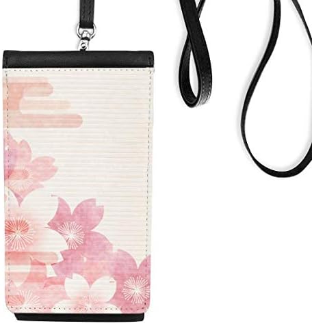 Сакура цвет розова шема јапонски телефонски паричник чанта што виси мобилна торбичка црн џеб