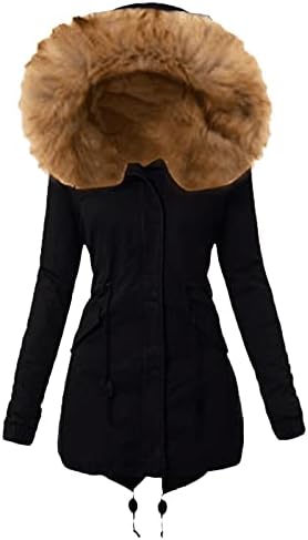 Уфоко прилично зимски палта Дами долги забави со долги ракави топли дуксери по поштенски патенти со цврста боја опуштено вклопено крзно наредено