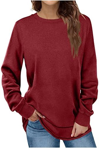 Womanенски лесен пуловер со долг ракав лабав опремени врвови на типот, обичен цврст тенок џемпер класичен опуштени блузи паѓаат