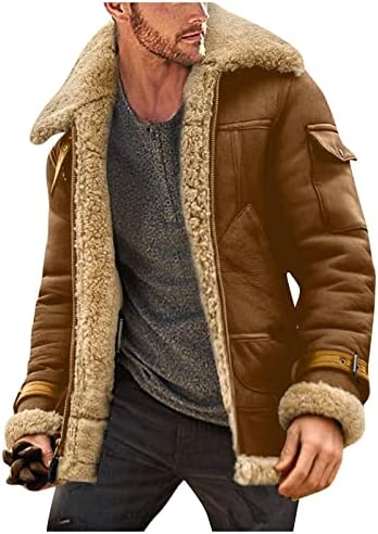 Зимски палта за мажи, цврста боја на машка боја замрзнато руно композитно палто со долги ракави патент лапел дебел палто, јакни за мажи