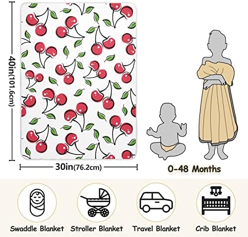 Swaddle Clance Red Cherry Бело памучно ќебе за доенчиња, примање ќебе, лесен меко залепено ќебе за креветчето, шетач, расадници