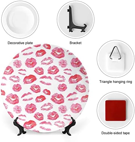 Црвените усни бакнежи отпечатоци керамичка коска Кина Декоративни плочи со штанд виси украси за вечера