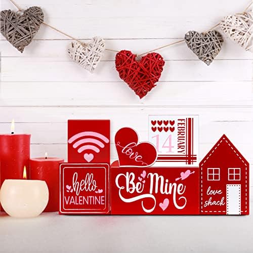 Секој дизајн 6 парчиња Декор За Послужавник На Денот на Вљубените Црвена Љубовна Колиба Дрво Во Облик На Срце Декорација На Маса