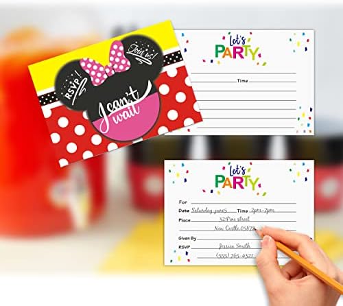 МОАКСМОА 30 парчиња Покани Картички Со Пликови За Деца Роденден Бебе Туш Мики И Мини Тема Партија Материјали