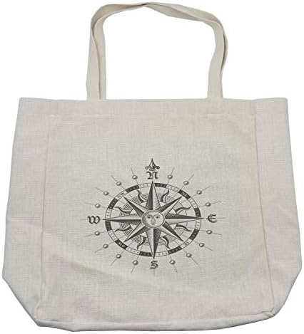 Торба за шопинг на компас Амбесон, рачно привлечен компас со лицето на Сонцето на насоки северно исток запад, пловење, еколошка