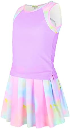 Модафанс девојки тенис голф фустан Атлетска облека Деца врзани за бојадисување на врвот и СКРОРТИ ПОДНЕСУВА СПОРТСКИ Здолниште со шорцеви
