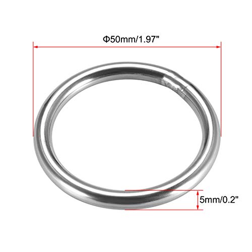 Uxcell 201 прстен од не'рѓосувачки челик O 50мм Надворешен дијаметар од 5мм дебелина заварени заварени тркалезни прстени 10 парчиња
