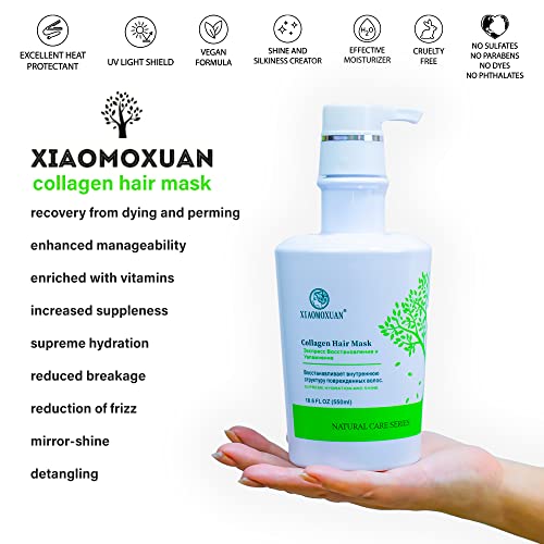 Xiaomoxuan Сет за убавина за само-грижа со шампон за чајно дрво за третман на сув скалп + природно миење на телото + колаген маска за коса