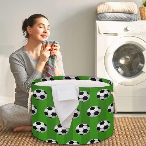 Спортски фудбал зелени големи тркалезни корпи за корпи за перење алишта со рачки ќебе корпа за складирање за полици за бања за организирање
