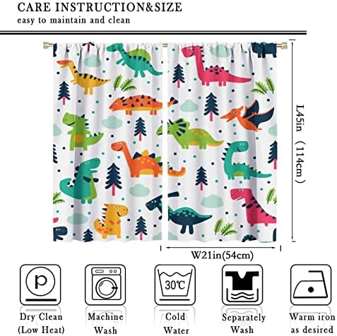 Симпатични завеси од диносаурус, разнобојни цртани филмови диносаурус животински печатени прачки џеб декоративни завеси за деца момчиња и девојчиња