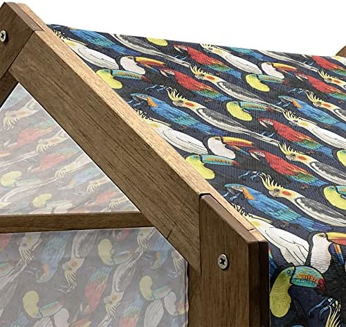 Амбесон Папагал Дрвена куќа за кучиња, печатење на егзотични разнобојни птици toucan macaw cockatoo илустрација, преносни кучиња во затворен