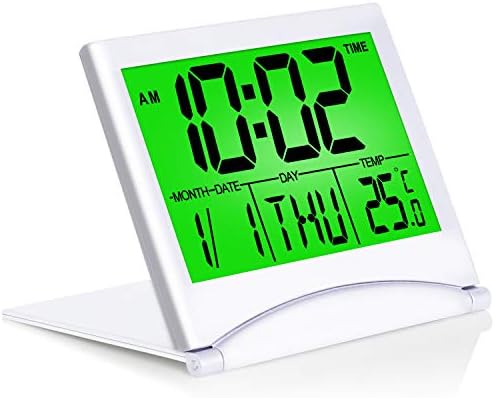 Бетус Дигитален Будилник За Патување Со Зелено Позадинско Осветлување-Преклопен Календарски Тајмер За Температура Лцд Часовник Со Режим На Одложување