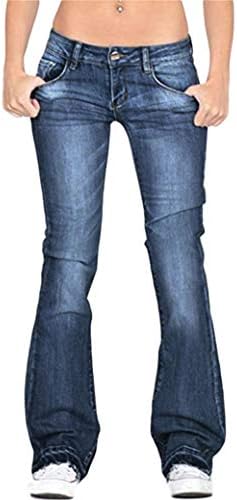 Angенскинвел женски висок пораст опуштено вклопување Jeanан тенок bellвонче на дното тексас широки фармерки со нозе чизми со права фармерки