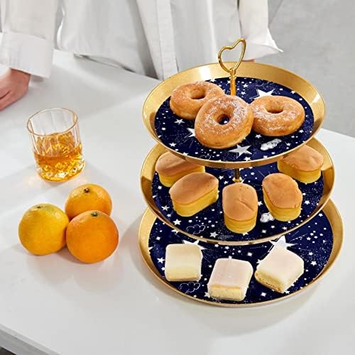 3 Ниво на штанд за чаши со злато шипка пластично ниво на десерт кула thorвезди starsвезди во темно сина позадина овошје бонбони дисплеј за свадба