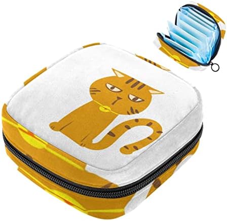 Портокалова мачка со торби со bellвонче за санитарни салфетки, држач за торбичка за торбичка со менструална чаша за жени тинејџерки, мини женски