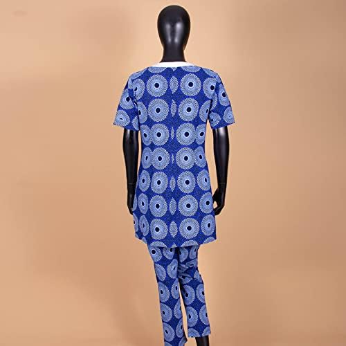 Африканска облека за жени кошула со кратки ракави и панталони за печатење 2 парчиња сет -тренер за патеки плус големина дашики обична