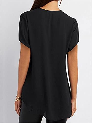 Andongnywell женски солидна боја Case Casual V вратот кратки ракави цврсти шифон блуза врвна лабава шифонска кошула