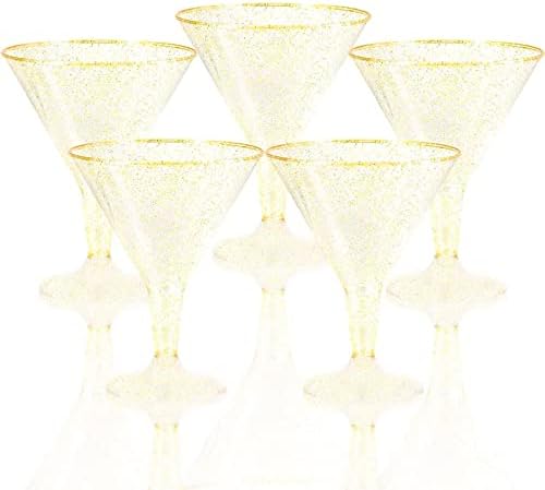 Liacere 24 пакувања златни пластични мартини очила - 6,25oz очила за коктел за еднократна употреба - пластични очила за маргарита совршени за свадба и забава