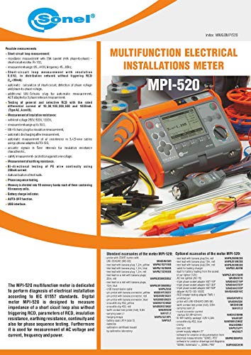 Sonel MPI-520 Multifunction Electric Installation Meter CAT IV 300V RCD 1000V