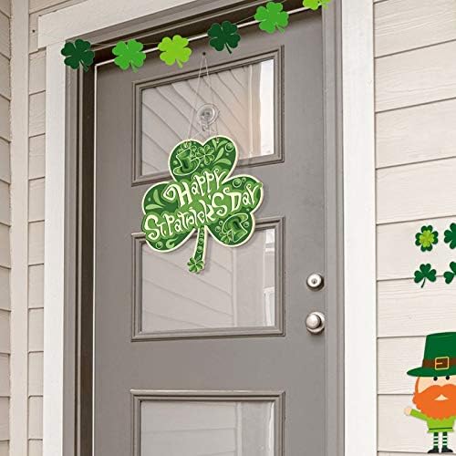 Вратата на вратата на Денот на Свети Патрик, виси украс- Среќен Денот на Свети Патрик, дрвен знак на врата од Шамрок со лепечан капа