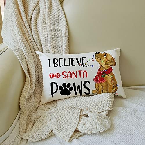 Aacors Christmas Throw Lummbar Pellow Cover 12x20 Верувам во Дедо Мраз Декорации за кучиња Фарма куќа Декоративна бела перница