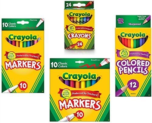 Крејола креони, моливи во боја на крејола во разновидни бои, маркери за фини линии на Крајола и маркери за широки лини