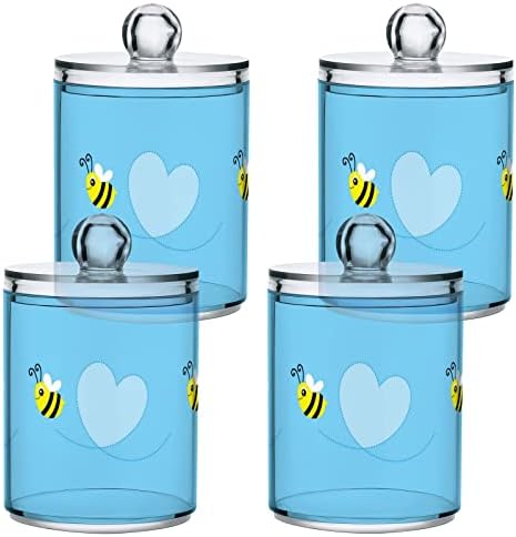 Yyzzh Bee Love Heart Heart Valentine Порака Honeybee Blue Sky 4 Pack QTIP држач за држач за памук за памучни плочи од памук, конец од 10 мл