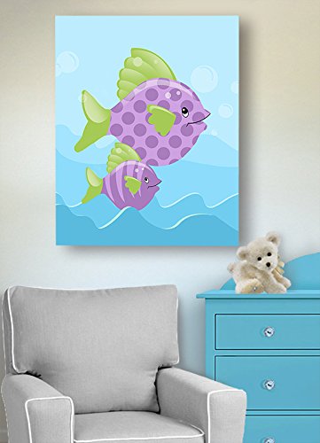 Под темата на морскиот океан - истегната платно од расадник wallиден декор - симпатична дизајн на риби што прави незаборавна идеја