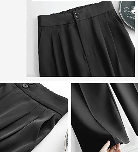 LMSXCT фустани панталони за жени кои се протегаат со високи половини, панталони со права нога лабава удобна обична деловна работа панталони