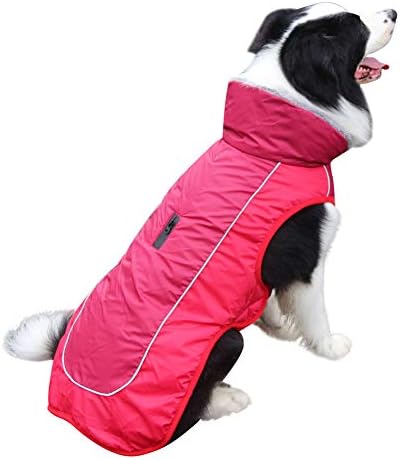 Vecomfy руно јака кучиња палта за големи кучиња, водоотпорна топла кучиња за кучиња за ладна зима, црвена xxxl