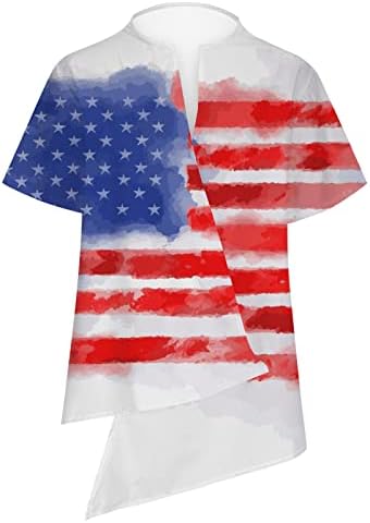 Патриотски кошули за жени во САД знаме маичка Неправилна поглава v-врата со кратки ракави блузи starsвезди шарени патриотски летни маици